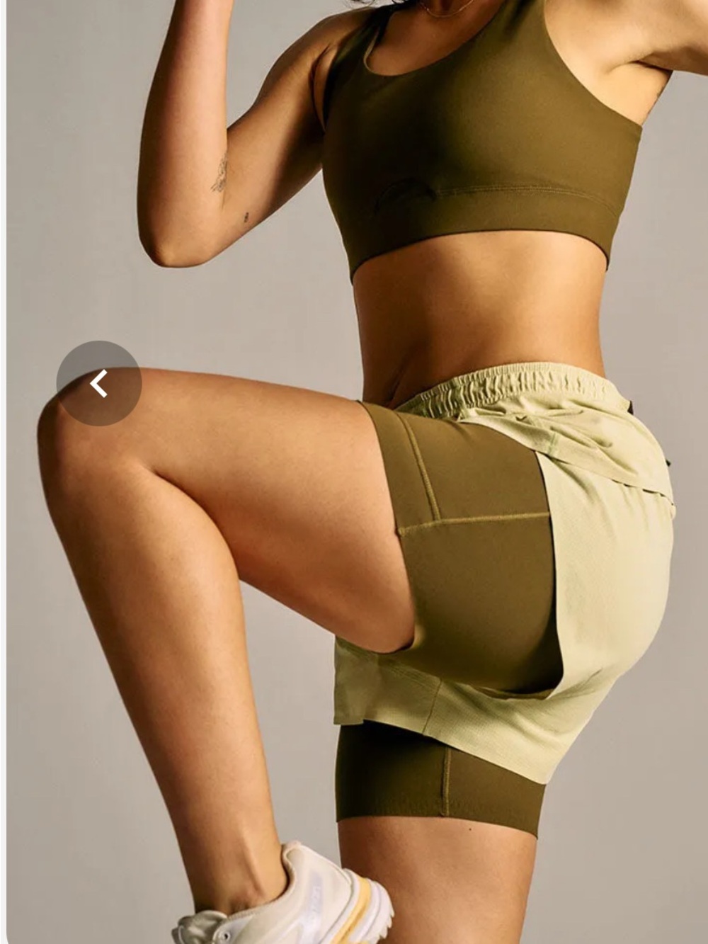 Outdoor Voices Olive Layered Athletic Shorts